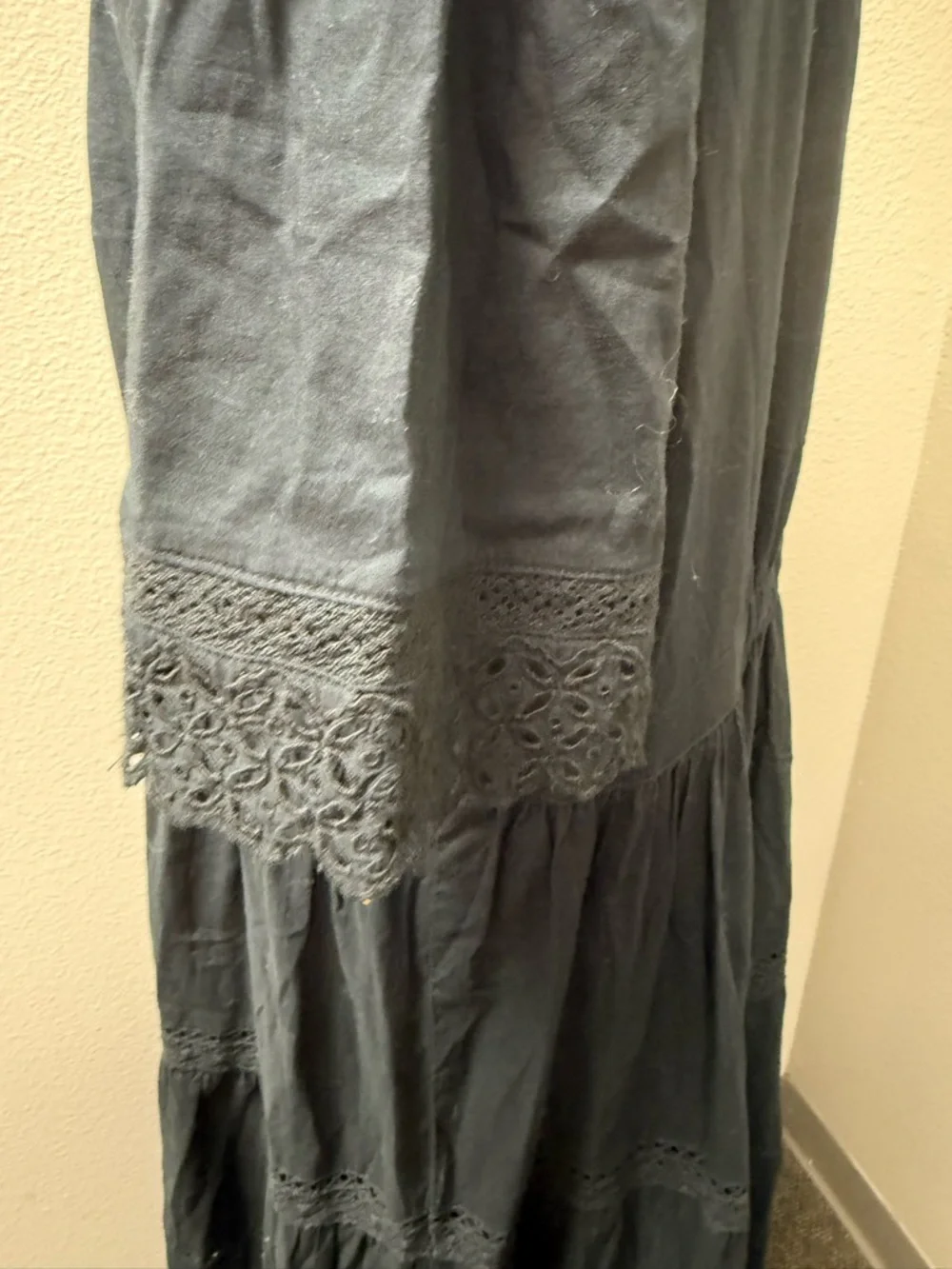 GAP Black Eyelet Lace Midi Dress Button Front Cottagecore Boho XL Chic Style - Picture 5 of 9